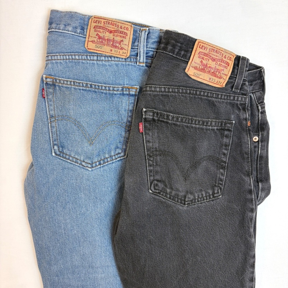 Levis 505 Straight Fit Jeans Lot Bundle 2 Mens 33x34 Blue Black Denim Y2K